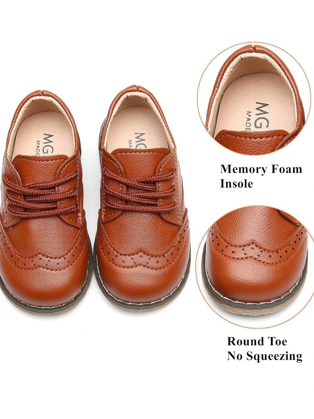 892. MG Baby Classic Oxford Leather Dress Shoes Toddler Size 8 Brown/Tan